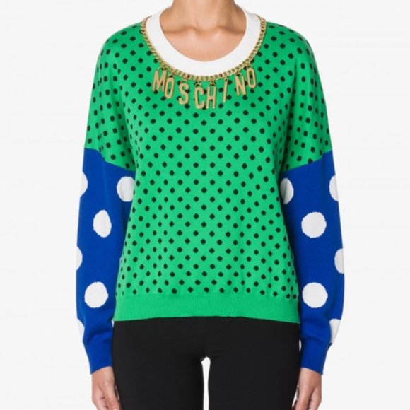 MOSCHINO | Green Lettering jumper polkadot Size US 6 - Picture 1 of 8